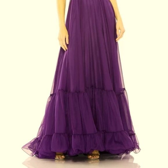Mac Duggal Royal Purple Rosette Chiffon Cutout Empire Waist Gown